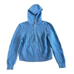 St. John Sport Women's M Blue Knit Zip-Up Hoodie With Cable Details